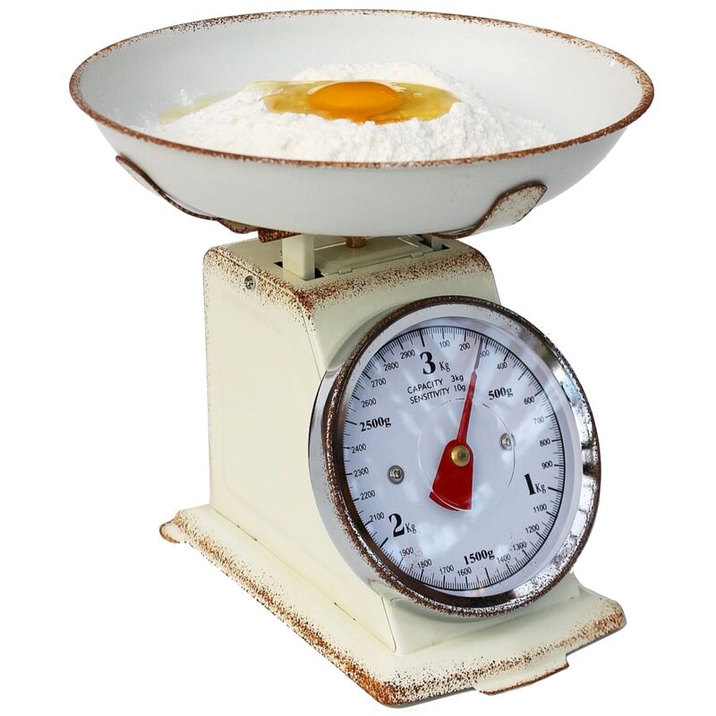 Image of DanDiBo Bilancia da cucina analogica retro meccanica con ciotola fino a 3 kg, vintage beige, funzione tara.