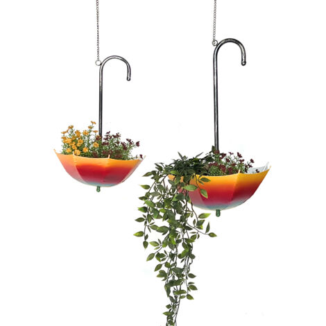 DanDiBo Blumenampel Metall Hängeampel mit Topf Innen Außen Regenschirm Hängepflanzen 2er Set 96258 Pflanzenhänger Blumenhänger Topfhänger Blumen