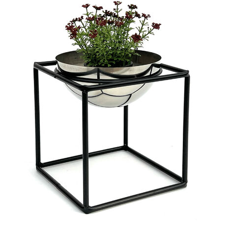 DanDiBo Blumenhocker Metall mit Topf Schwarz Silber 20 cm Blumenständer 96256 S Blumensäule Modern Pflanzenständer Pflanzenhocker