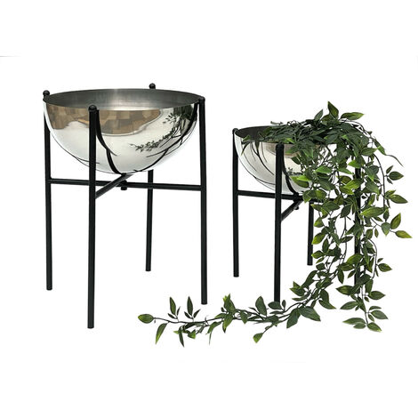 DanDiBo Blumenhocker Metall mit Topf Schwarz Silber 2er Set Blumenständer 96257  Blumensäule Modern Pflanzenständer Pflanzenhocker