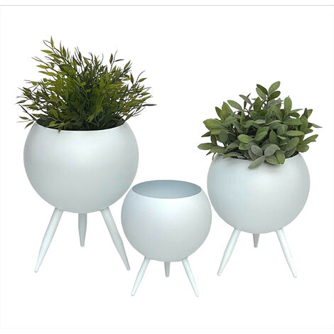 DanDiBo Blumenhocker Metall mit Topf Weiß Blumenständer 96259 3er Set Blumensäule Modern Pflanzenständer Pflanzenhocker