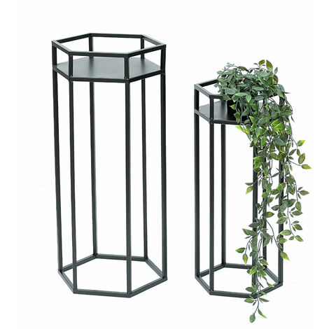 DanDiBo Blumenhocker Metall Schwarz 6eck Blumenständer Beistelltisch 96453 2er Set Pflanzenständer Blumensäule Modern Pflanzenhocker