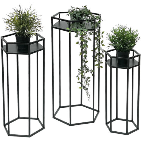 DanDiBo Blumenhocker Metall Schwarz 6eck Blumenständer Beistelltisch 96453 3er Set Pflanzenständer Blumensäule Modern Pflanzenhocker