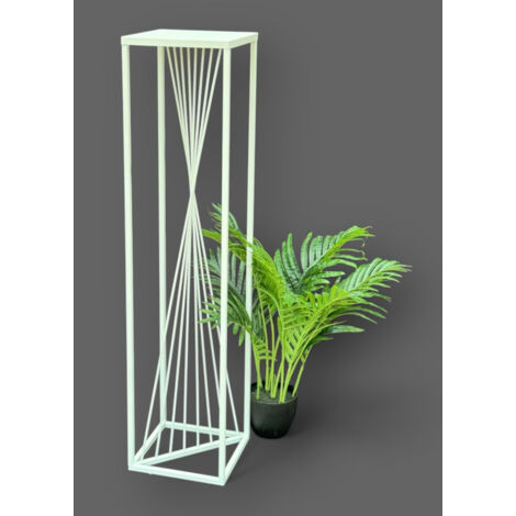 DanDiBo Blumenhocker Metall Weiß Eckig 100 cm Blumenständer Beistelltisch 96568 Blumensäule Pflanzenständer Pflanzenhocker Design Modern
