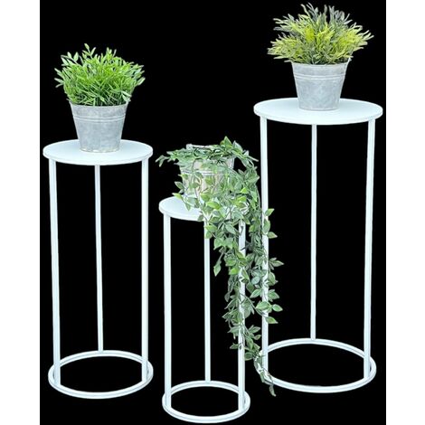 DanDiBo Blumenhocker Metall Weiß Rund Blumenständer Beistelltisch 96483 3er Set Blumensäule Modern Pflanzenständer Pflanzenhocker