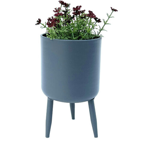 DanDiBo Blumentopf mit Füßen Pflanztopf Blumenkübel mit Beinen Metall Grau 17 cm 96260 S Modern Pflanzenständer