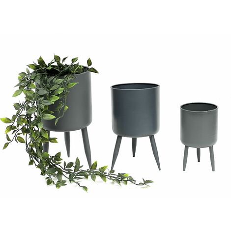 DanDiBo Blumentopf mit Füßen Pflanztopf Blumenkübel mit Beinen Metall Grau 3er Set 96260 Modern Pflanzenständer