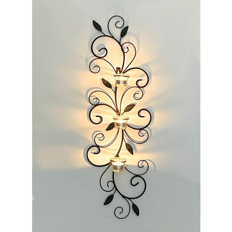 Dandibo – Bougeoir mural 131001 en métal – Hauteur 75 cm – Pour 3 bougies chauffe-plat – Peinture antirouille – Décoration intérieure élégante