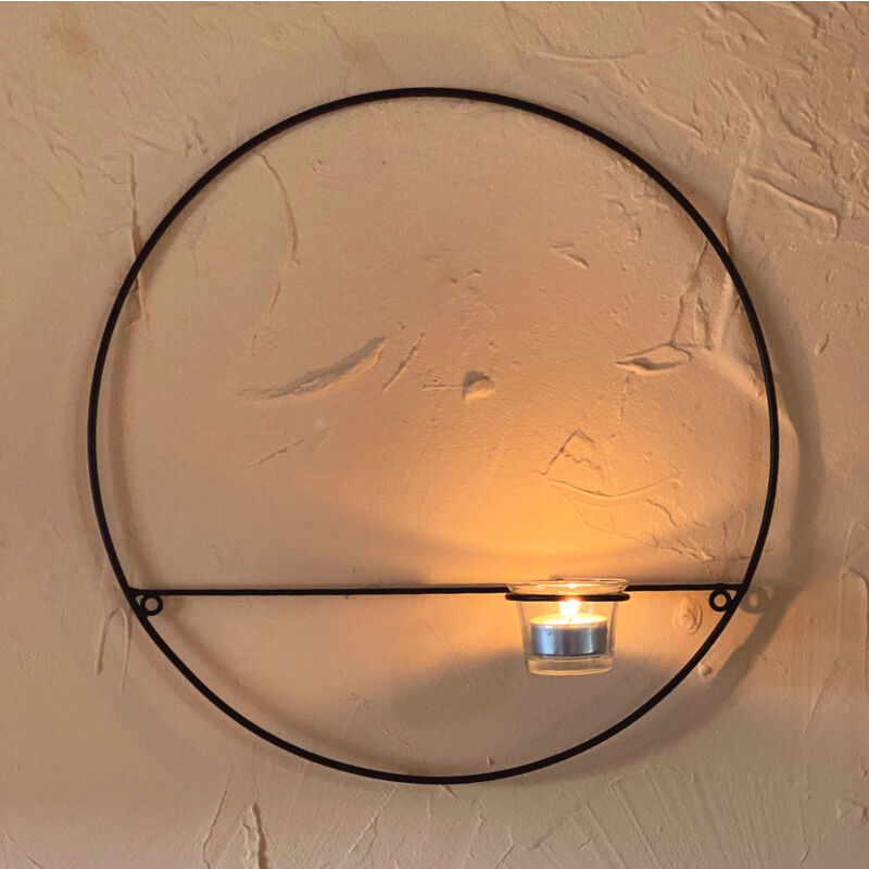 Bougeoir mural Rond ø 36 cm Bougeoir mural Métal Noir Bougeoir à thé Bougeoir mural Fer forgé - Dandibo