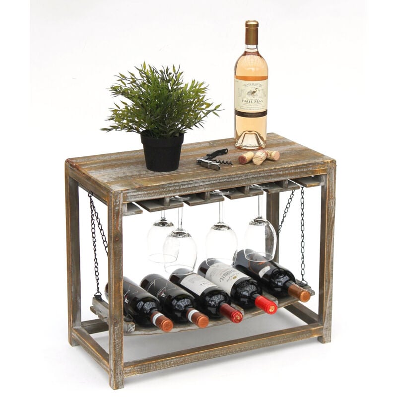 Dandibo - Casier à vin en bois brun avec étagère 47 cm Casier à bouteilles avec porte verre 9202-R Casier à bouteilles Armoire à vin Étagère verticale