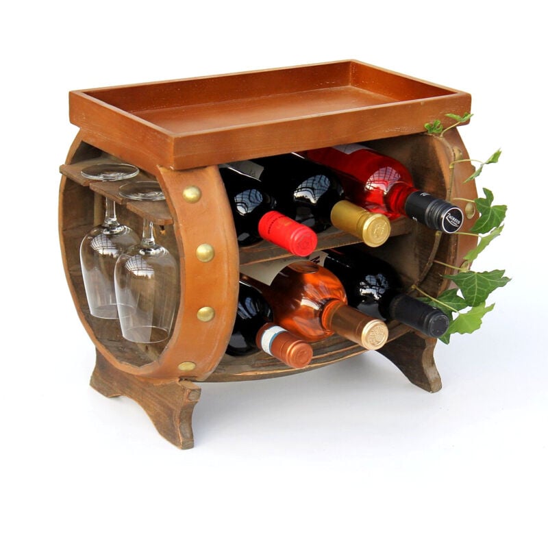 Dandibo - Casier à vin en bois Tonneau à vin brun 33 cm 9064 Bar Casier à bouteilles Petit tonneau Tonneau en bois avec porte-verre