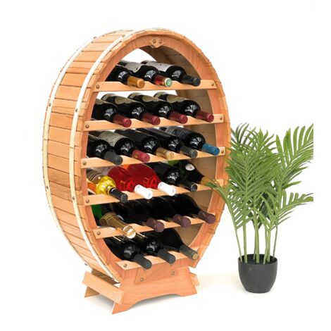 DanDiBo Casier à vin en bois Tonneau à vin debout 24 bouteilles Naturel Casier à bouteilles Porte-bouteilles Tonneau