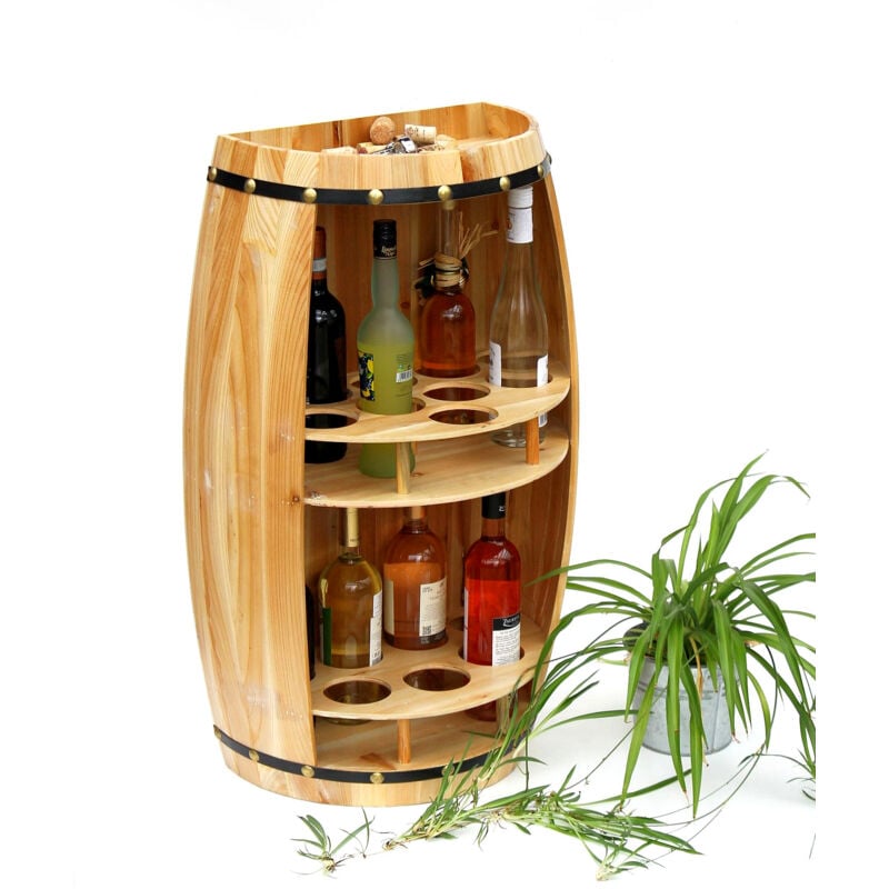 Dandibo - Casier à vin en bois Tonneau à vin naturel semi-circulaire 83 cm 9001 Bar Casier à bouteilles Support à bouteilles xl Tonneau en bois