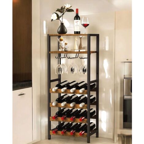 Dandibo – Casier à vin métal noir 100 cm 96575 – Capacité 16 bouteilles – Porte-verres pour 6 verres – Design moderne et fonctionnel