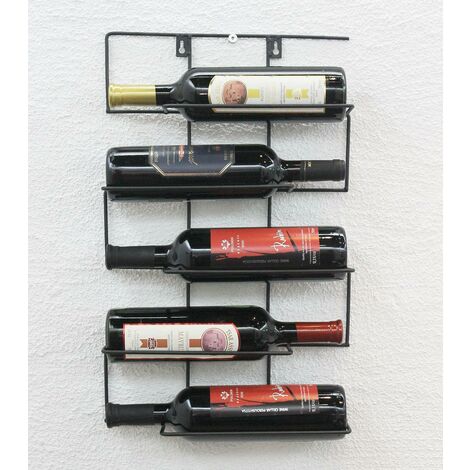 DanDiBo Casier à vin Métal Noir Mur Cinco 53 cm HX13615 Moderne Porte-bouteilles Porte-bouteilles mural Casier à bouteilles