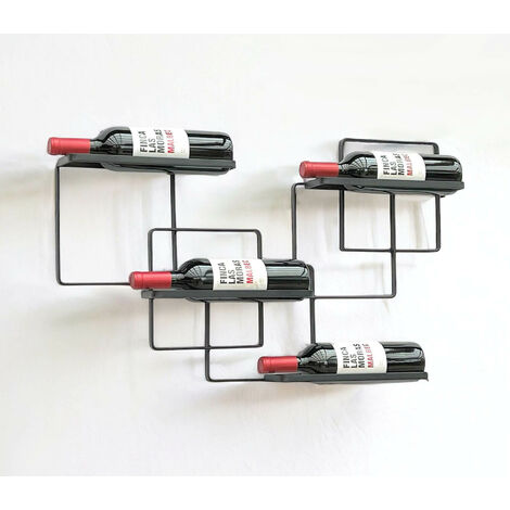 DanDiBo Casier à vin mural Métal Noir Wine Line Casier à bouteilles Porte-bouteilles pour 4 bouteilles Étroit Design moderne