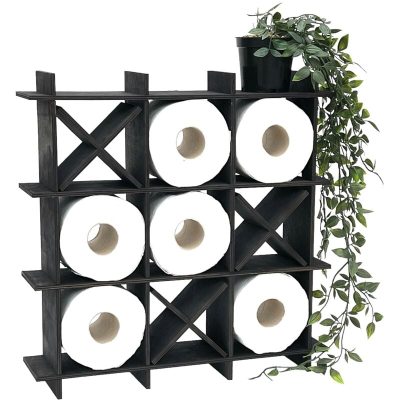 DanDiBo Distributeur de papier toilette Noir Bois Tic Tac Toe 96421 Distributeur de papier toilette WC indépendant Porte-rouleau de rechange