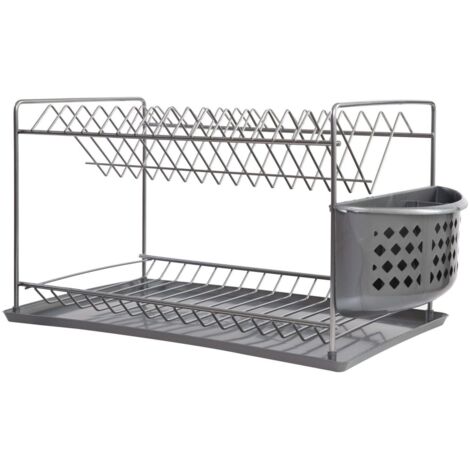 DanDiBo Égouttoir Vaisselle 2 étages Égouttoir 93870 Égouttoir Grille d'égouttage Égouttoir à assiettes avec dessous de plat et panier à couverts
