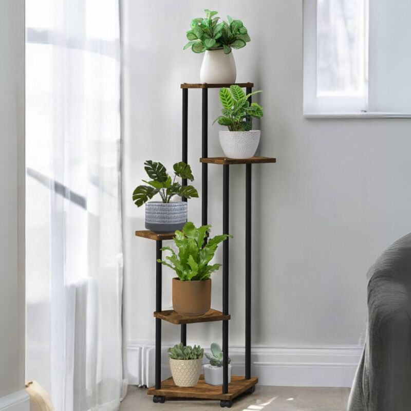 DanDiBo Escalier à Fleurs Intérieur Métal Noir 5 Niveaux 96580 Étagère à Fleurs Support pour Plantes Design Moderne