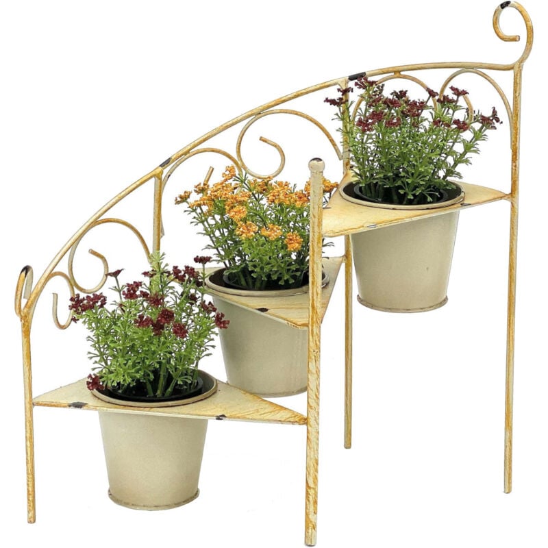 Escalier à fleurs Métal 38 cm Support à fleurs avec 3 pots 96098 Jaune Support à fleurs Shabby Chic Colonne à fleurs Support à plantes Escalier à