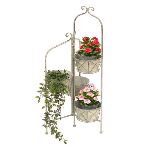 DanDiBo Escalier pour fleurs Intérieur Métal Blanc Gris 100 cm Porte-fleurs avec 4 pots 96128 Porte-fleurs Colonne pour fleurs Porte-plantes Balcon Vintage