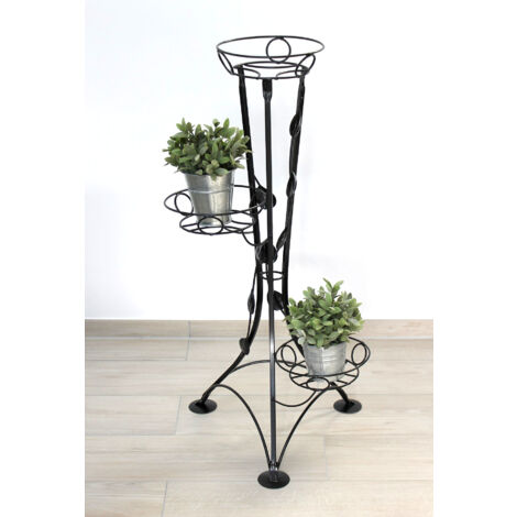 DanDiBo Sgabello per fiori in metallo con vaso, nero, argento, 25 – 45 cm, supporto per fiori 96257, moderno supporto per piante (lunghezza – altezza 45 cm