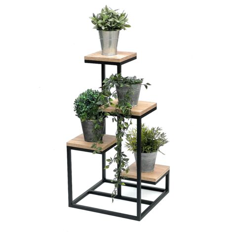 DanDiBo Escalier pour fleurs Métal Noir Bois 75 cm Escalier pour plantes Porte-fleurs 96355 Colonne pour fleurs Moderne Porte-plantes Tabouret pour fleurs