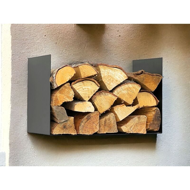 Dandibo - tagère à bois Intérieur Métal Noir Porte-bûches avec dosseret Suspendu au mur 96432 Panier à bois Porte-bûches