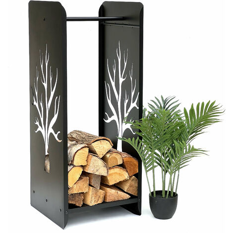 DanDiBo Étagère à bois de cheminée Intérieur Métal Noir 100 cm Support de bois de cheminée 96428 Étagère à bois de chauffage Étroite Support de bois de cheminée