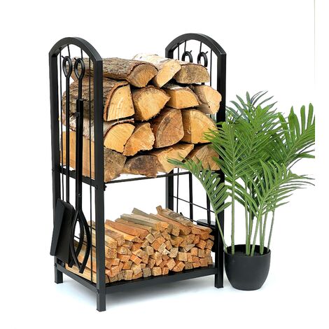 DanDiBo Étagère à bois de cheminée Intérieur Métal Noir 72 cm Support de bois de cheminée avec kit de cheminée 96431 Chariot à bois de cheminée Support de bois de cheminée