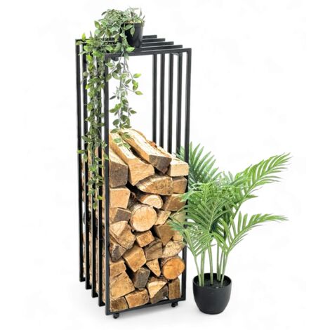 DanDiBo Étagère à bois de cheminée Intérieur Métal Noir Étagère à bois de chauffage Support de bois de cheminée 96609 Support de bois de cheminée