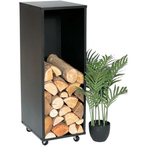 DanDiBo Étagère à bois de cheminée Intérieur Métal Noir Support de bois de cheminée 85 cm avec roulettes 96359 Chariot à bois de cheminée Panier à bois Support de bois de cheminée Étagère à bois