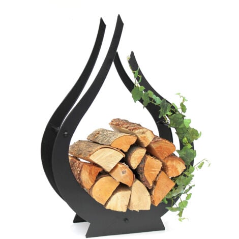 DanDiBo Étagère à bois de cheminée Métal Noir Intérieur Porte-bûches Flamme 78 cm 190983 Panier à bois Porte-bûches de cheminée Étagère à bois