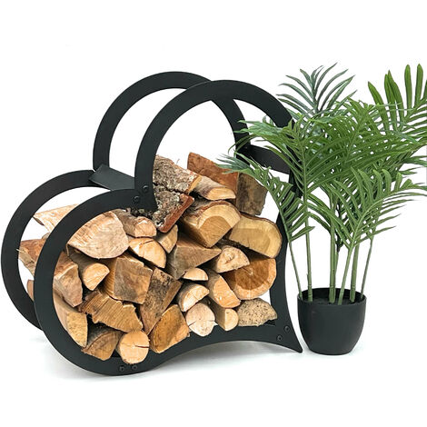Dandibo – Étagère porte-bûches intérieure 96469 – Métal noir – Hauteur 52 cm – Largeur 54 cm – Design en cœur pour bois de cheminée