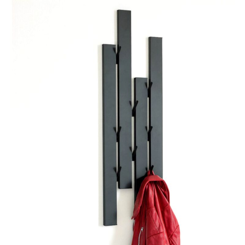 DanDiBo Garderobe Wand Schwarz Metall 96642 Wandgarderobe mit 8 Haken Schmal Flurgarderobe Modern Hakenleiste Garderobenhaken
