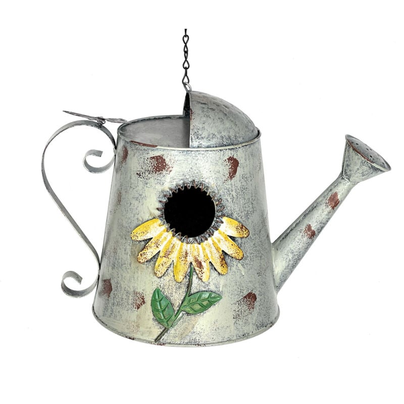 Mangeoire pour oiseaux à suspendre Arrosoir en métal Décoratif Résistant aux intempéries 96255 Nichoir Mangeoire pour oiseaux Shabby avec chaîne