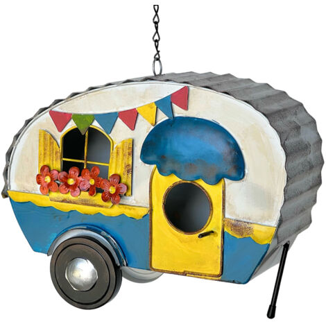 DanDiBo Mangeoire pour oiseaux à suspendre Métal Décor Caravane Résistant aux intempéries 96254 Nichoir Mangeoire pour oiseaux Shabby avec chaîne Caravane Camper Balcon