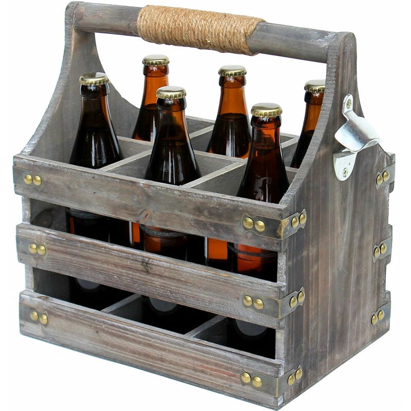 Image of DanDiBo Portabirra in legno con apribottiglie 93860 Porta bottiglie Apribottiglie Cestino per bottiglie Borsa da uomo Regali per uomini