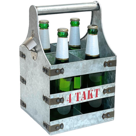 DanDiBo Porte-bière en métal avec ouvre-bouteille Porte-bouteille 4 temps 96405 Ouvre-bouteille Panier à bouteilles Sac à main pour homme Cadeaux pour homme