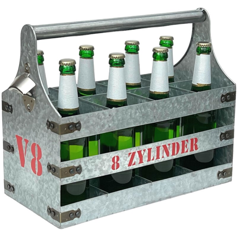 Dandibo - Porte-bière en métal avec ouvre-bouteille Porte-bouteille 8 cylindres V8 96404 Ouvre-bouteille Panier à bouteilles Sac à main pour hommes