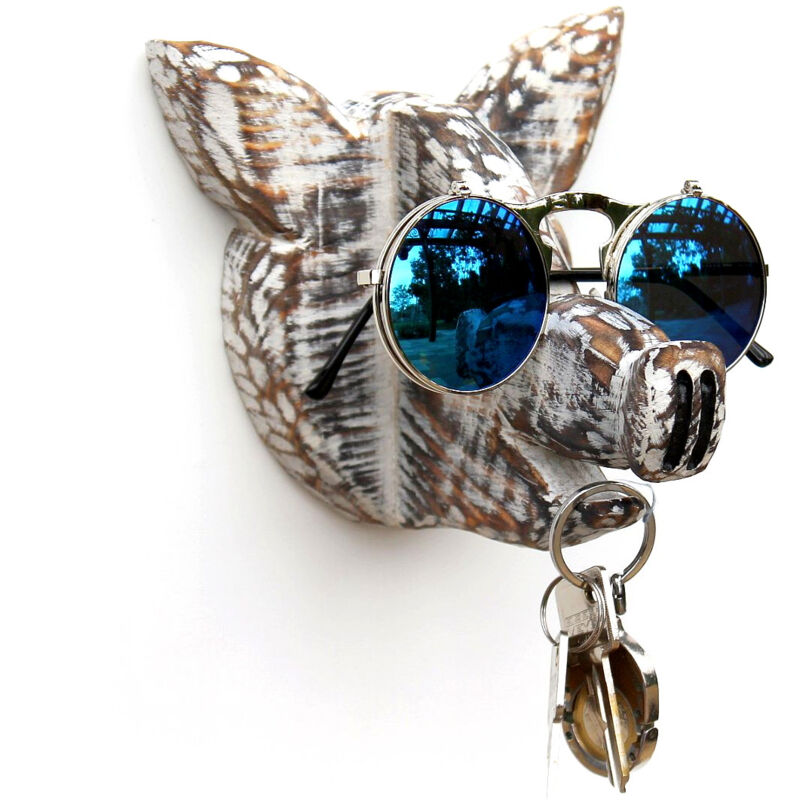 DanDiBo Porte-lunettes mural Porte-lunettes 93913 Porte-clés cochon fait main Porte-manteau bois