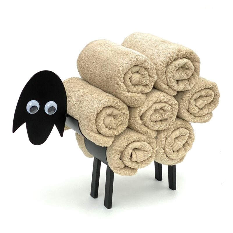 Dandibo - Porte-serviettes Noir Métal Mouton avec yeux vacillants wc Étagère à serviettes Salle de bain invité Porte-serviettes invité