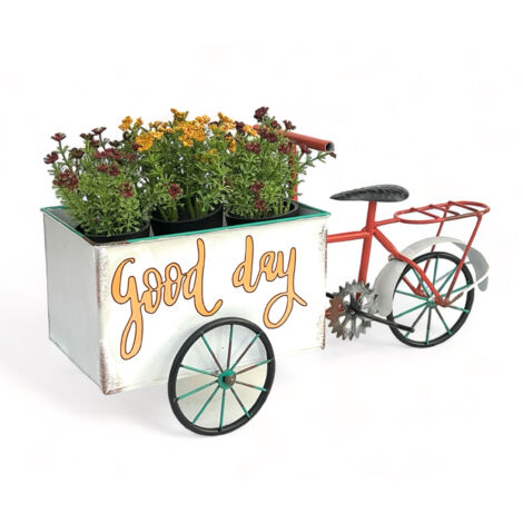 DanDiBo Roue à fleurs pour jardin Métal Debout Vélo Blanc Rouge 96529 Vélo à plantes Vélo décoratif Support à fleurs