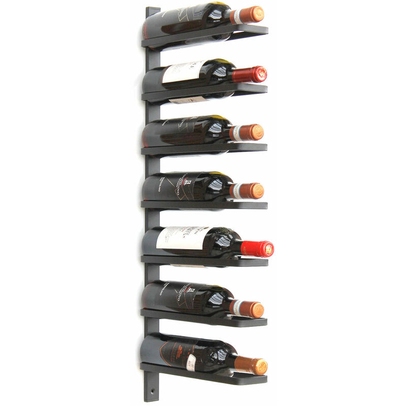 Image of Scaffale per bottiglie da parete in metallo nero 93885, portabottiglie a parete moderno per 7 bottiglie. - Dandibo