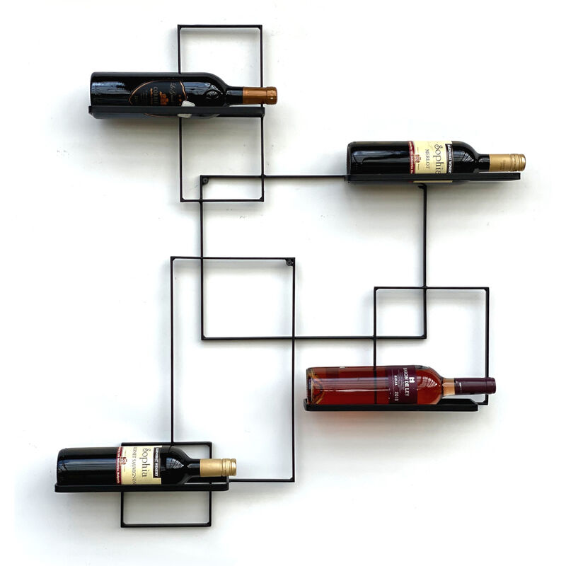 Image of Scaffale Vini a Parete "Black Line" Supporto Bottiglie in Metallo 90 cm Scaffale a Parete Porta Bottiglie - Dandibo