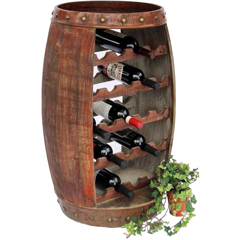 Image of Scaffale Vini Botte Vino 0370-R Botte in Legno H-81cm Supporto Bottiglie Marrone Bar Vino-Bar - Dandibo