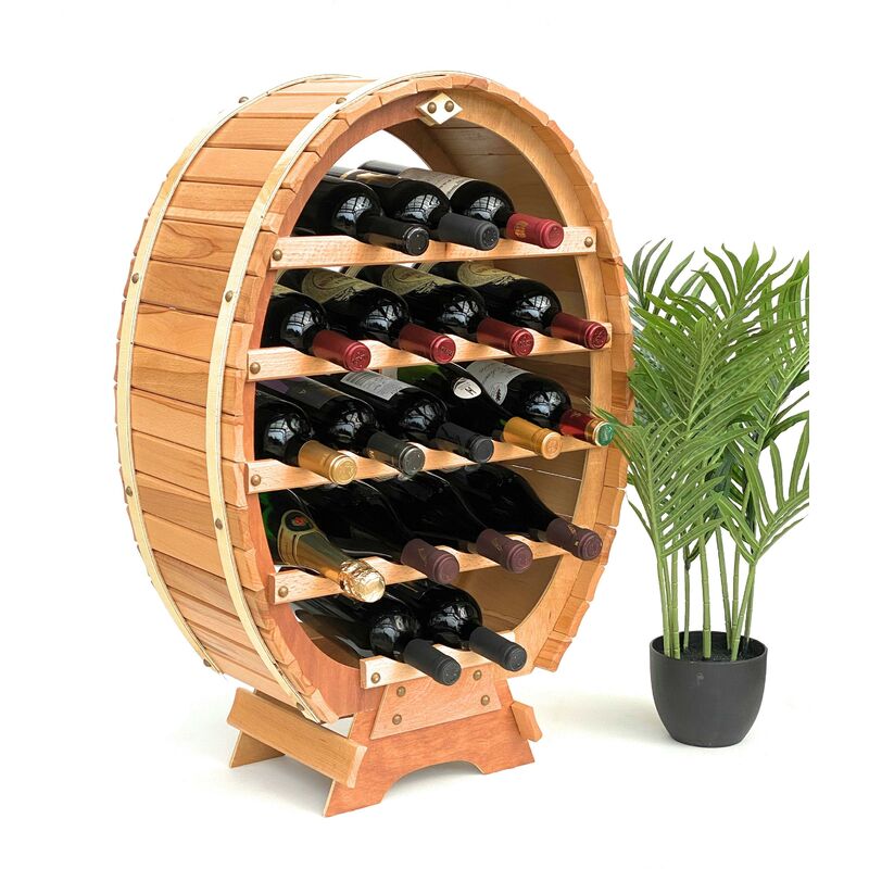 Image of Scaffale Vini Botte-Vino per 18 Bottiglie verniciatura Naturale Botte Supporto Bottiglie Porta Bottiglie - Dandibo