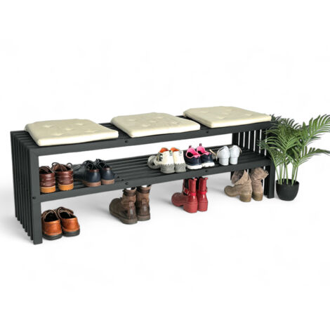 DanDiBo Schuhregal Schwarz Metall 2 Ebenen 96497 Schuhablage Schuhständer Modern Stabil Massiv Schuhschrank Ablage