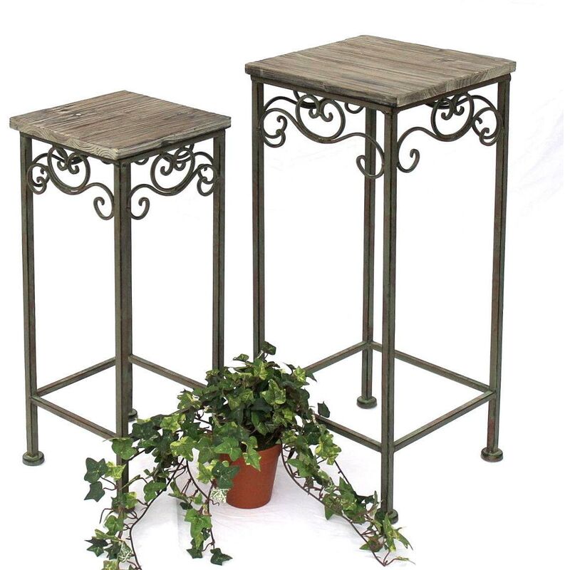 Dandibo - Sgabello per fiori in metallo quadrato Set di 2 56, 64 cm Portafiori 11134 Tavolino Portapiante Scaffale in legno Colonna per fiori