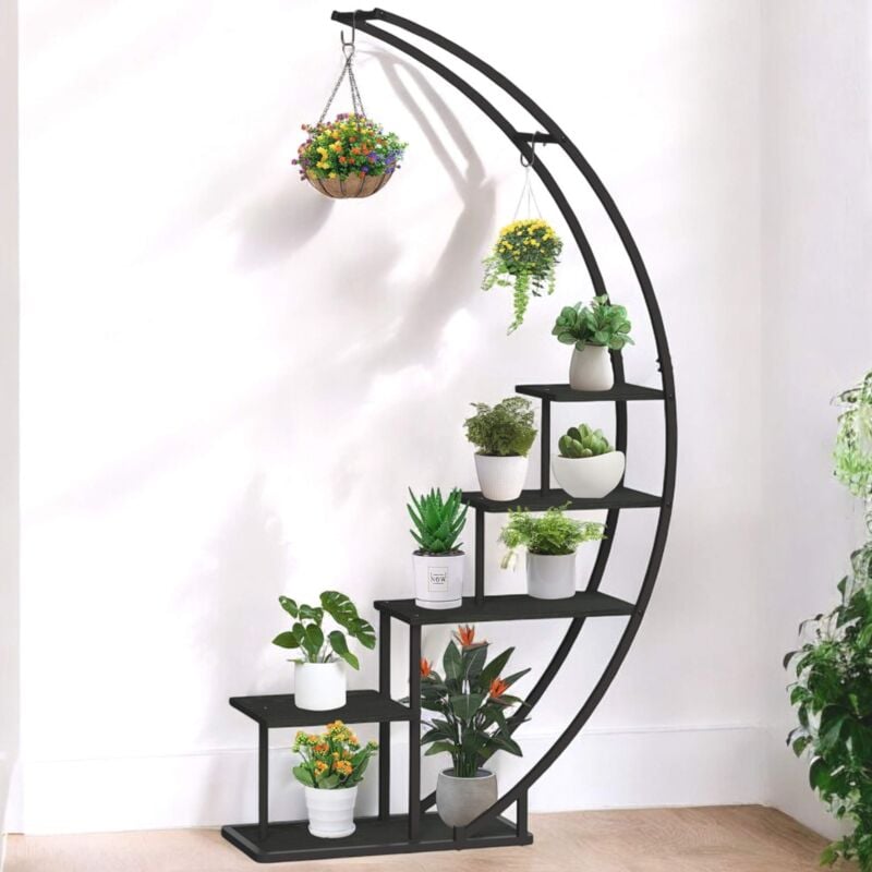 Support à fleurs intérieur haut métal noir semi-circulaire 170 cm 96585 escalier à plantes grand support de plantes rond design moderne - Dandibo